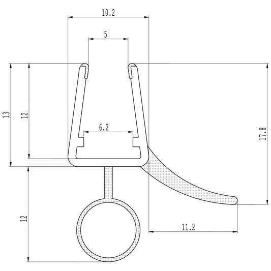 #1006 Wasserablaufprofil mit Hohl-Dichtkeder für 6+8 mm Glas, 1Meter, transparent