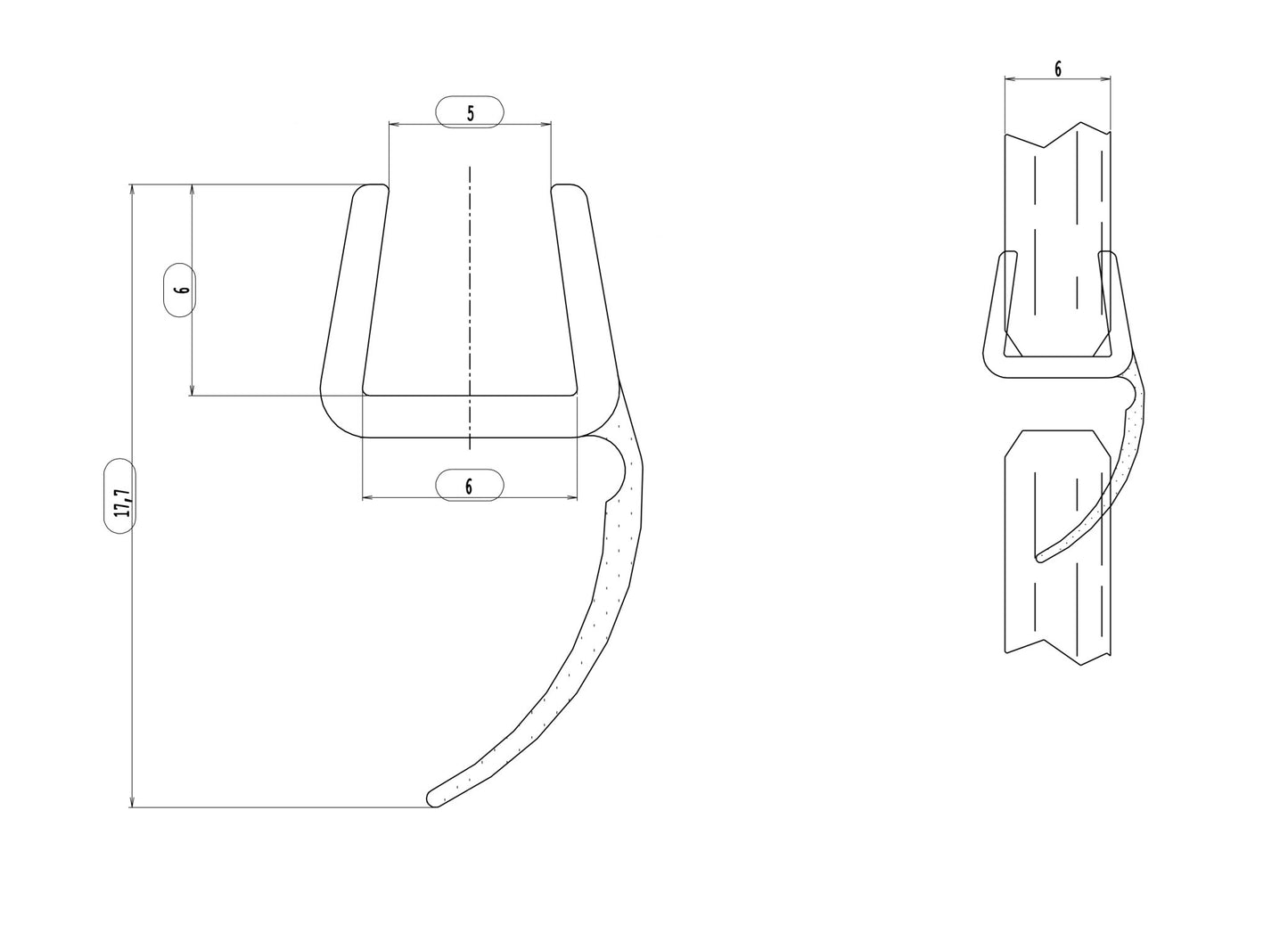 #2221 H Profil mit weicher Lippe ca. 12mm, für 5-6 mm Glas, Länge 2m, transparent