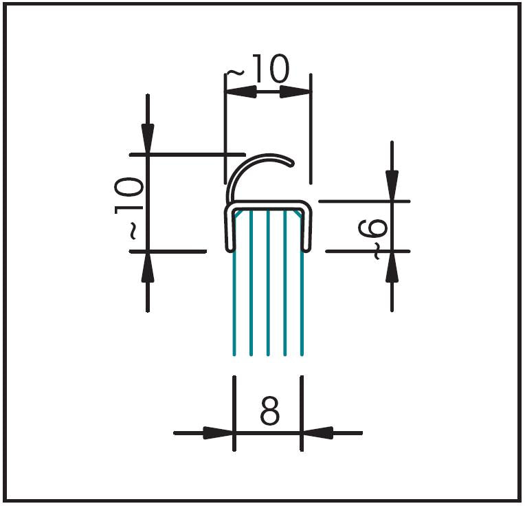 #2225 Dichtung senkrecht mit runder Lippe für 8 mm Glas,Länge 2m, transparent