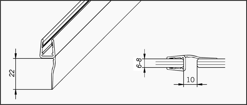 #2203 H-Profil mit weicher Dichtlippe 22mm, für 6+8mm Glasstärke, Länge 2m, DER PROBLEMLÖSER, transp