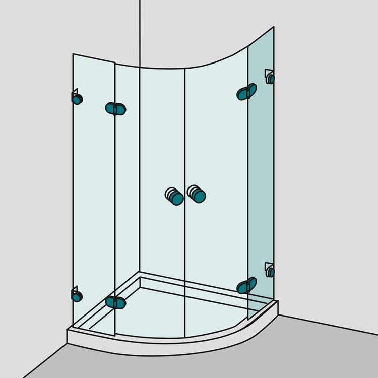 Runddusche, 2 Drehtüren + 2 feste Seitenteile