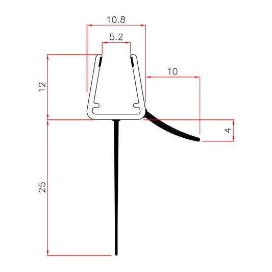 #1003-20 Wasserablaufprofil m. verläng.  Dichtkeder(25mm) für 6+8 mm Glas, 2Meter DER PROBLEMLÖSER