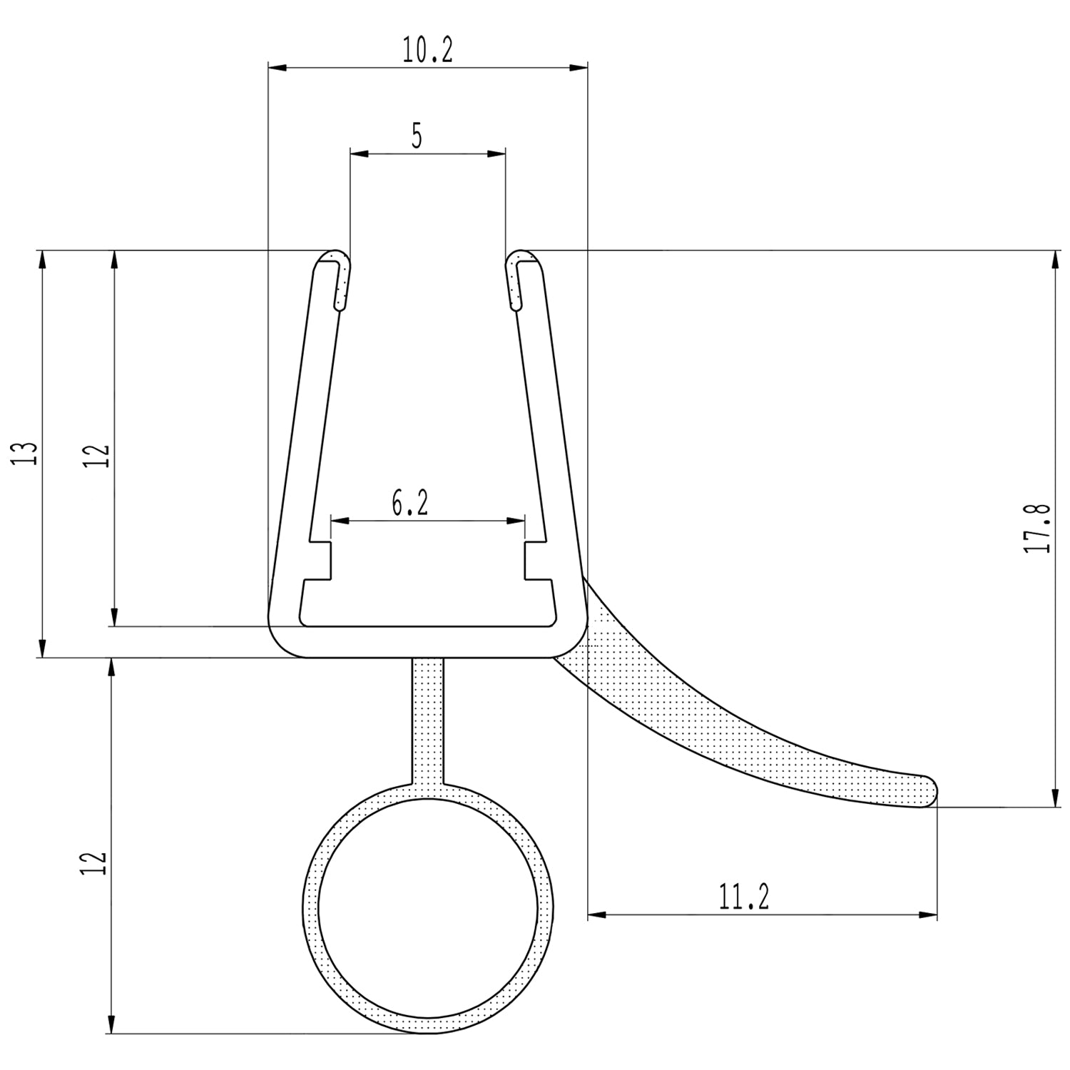 #1006-2 Wasserablaufprofil mit Hohl-Dichtkeder für 6+8 mm Glas, 1Meter, transparent, 2 Stück