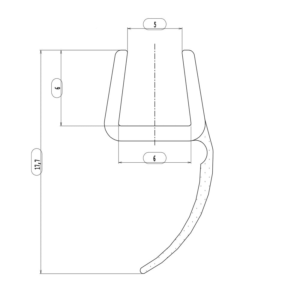 #2221 H Profil mit weicher Lippe ca. 12mm, für 5-6 mm Glas, Länge 2m, transparent