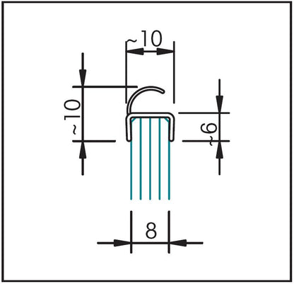 #2225 Dichtung senkrecht mit runder Lippe für 8 mm Glas,Länge 2m, transparent