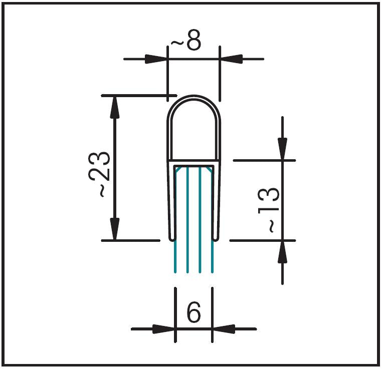 #2230  Streifdichtung passend für 6+8 mm Glas, Länge 2m, transparent